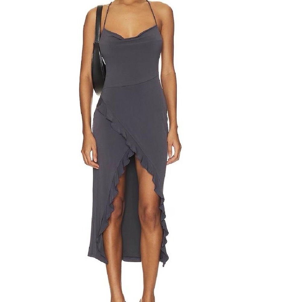 More To Come Flora Ruffle Midi Dress Dark Gray Size Medium Revolve